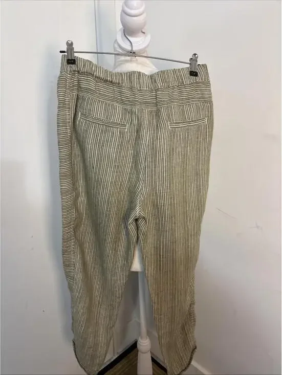 By Anthropologie Pants Womens XSmall Green Stripe 100% Linen Pull On Ankle Crop - Picture 11 of 16